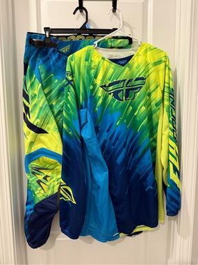 FLY Men’s Neon Yellow & Blue Motocross Jersey and Pants Set